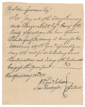 Lot #7150 Samuel Huntington and William Samuel Johnson Document Signed - Image 1