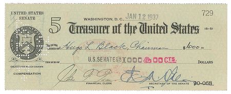 Lot #7292 Hugo Black Signed Check - Image 2