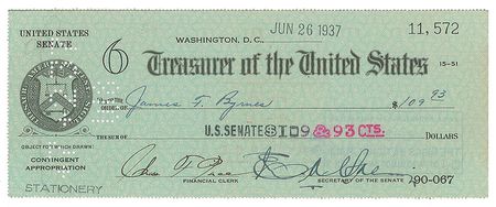 Lot #7301 James F. Byrnes Signed Check - Image 2