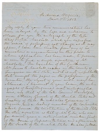 Lot #7308 Peter Vivian Daniel Autograph Letter Signed - Image 1