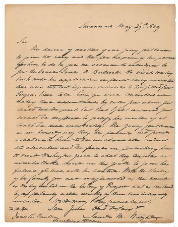 Lot #7348 James Moore Wayne Autograph Letter Signed - Image 1