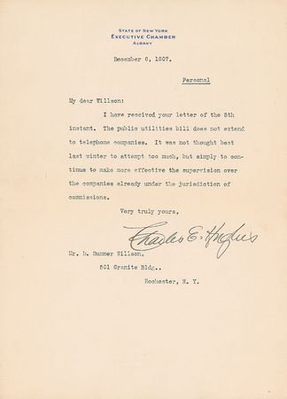 Lot #7324 Charles Evans Hughes Typed Letter Signed - Image 1