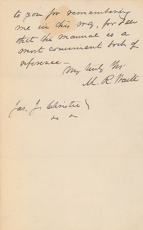 Lot #7346 Morrison Waite Autograph Letter Signed - Image 2