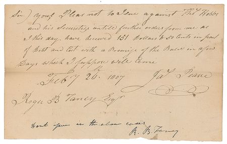 Lot #7340 Roger B. Taney Autograph Endorsement Signed - Image 1