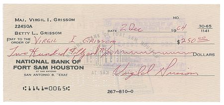 Lot #7517 Gus Grissom Triple-Signed Check - Image 1