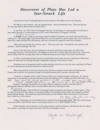 Lot #7395 Clyde W. Tombaugh Signed Souvenir Typescripts - Image 2