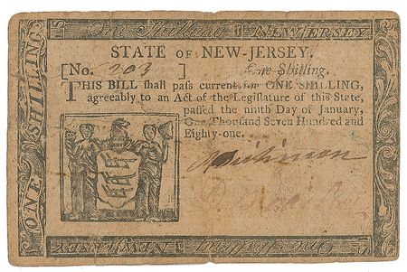 Lot #7198 David Brearley and Philemon Dickinson Signed Currency - Image 1