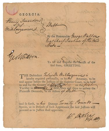 Lot #7182 George Walton Document Signed - Image 1