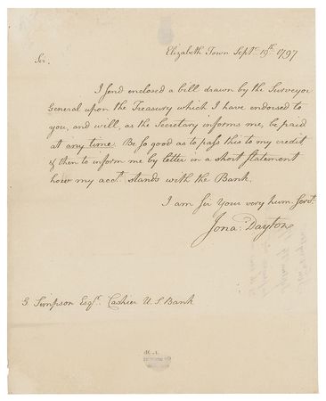 Lot #7203 Jonathan Dayton Autograph Letter Signed - Image 1