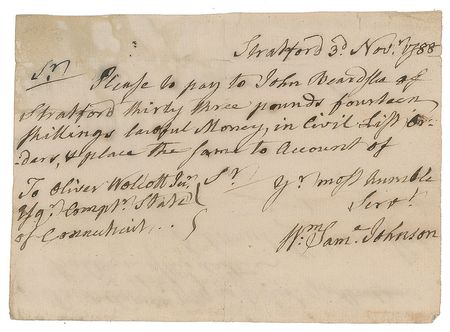 Lot #7210 William Samuel Johnson Autograph Document Signed - Image 1