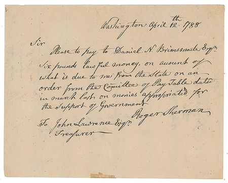Lot #7176 Roger Sherman Autograph Document Signed - Image 1