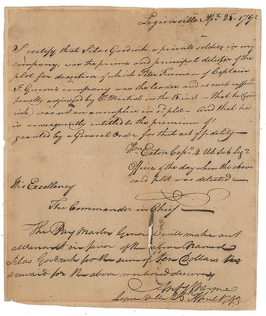 Lot #7461 Anthony Wayne Autograph Endorsement Signed - Image 1