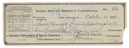 Lot #7385 Thomas Edison Signed Check - Image 1