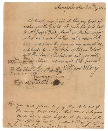 Lot #7131 William Ellery Autograph Document Signed - Image 1