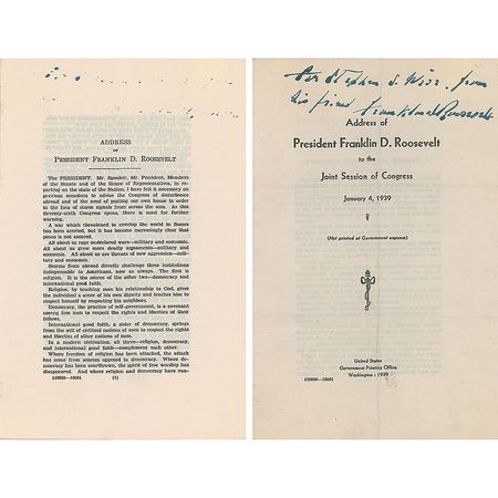Lot #7100 Franklin D. Roosevelt Signed Booklet: '1939 State of the Union' - Image 1