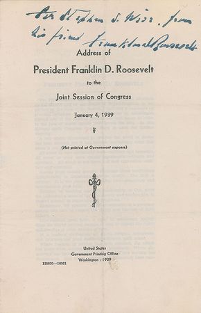 Lot #7100 Franklin D. Roosevelt Signed Booklet: '1939 State of the Union' - Image 2