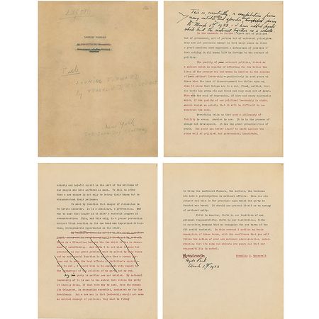 Lot #7101 Franklin D. Roosevelt Hand-Corrected Manuscript: 'Looking Forward' - Image 1