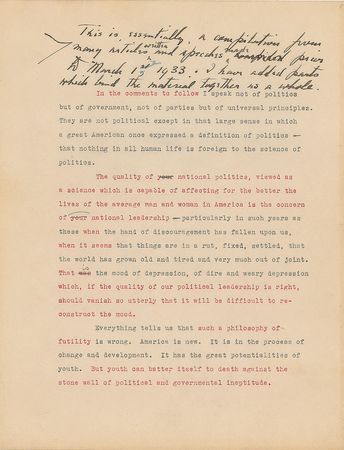 Lot #7101 Franklin D. Roosevelt Hand-Corrected Manuscript: 'Looking Forward' - Image 16