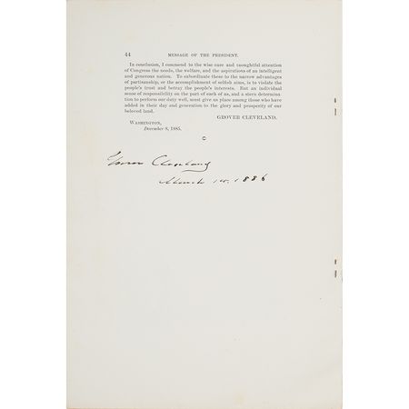 Lot #7048 Grover Cleveland Signed Booklet: '1885 State of the Union' - Image 1