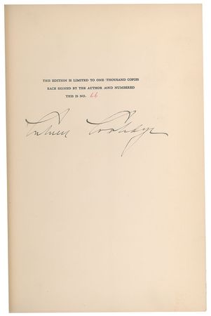 Lot #7089 Calvin Coolidge Signed Book: 'The Autobiography of Calvin Coolidge' - Image 2