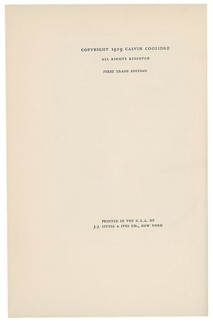 Lot #7090 Calvin Coolidge Signed Book: 'The Autobiography of Calvin Coolidge' - Image 3