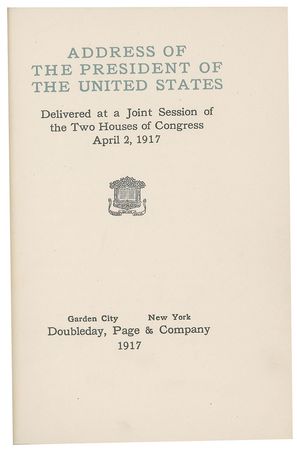 Lot #7078 Woodrow Wilson Signed Book: 'Declaration of War Against Germany' - Image 3