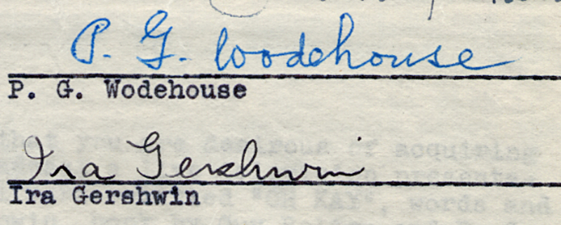 Lot 572 Ira Gershwin and P. G. Wodehouse
