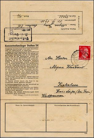 Lot #948 Dachau Camp Letter - Image 1