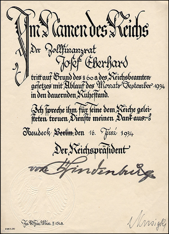 Lot 524 Paul von Hindenburg