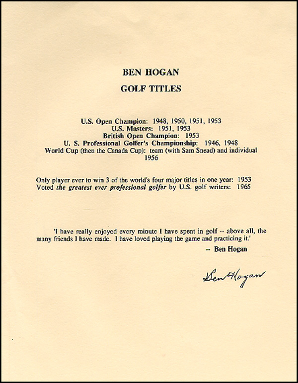 Lot 2663 Ben Hogan