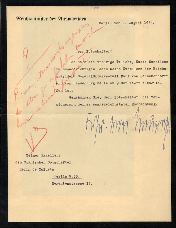 Lot 382 Constantin Freiherr von Neurath