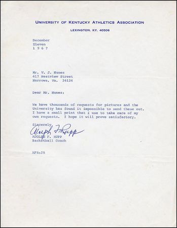 Lot #2643 Adolph Rupp - Image 1