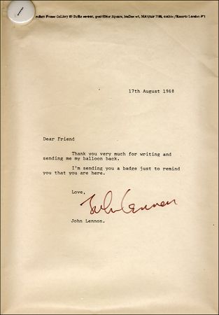 Lot #1060 Beatles: Lennon, John - Image 1