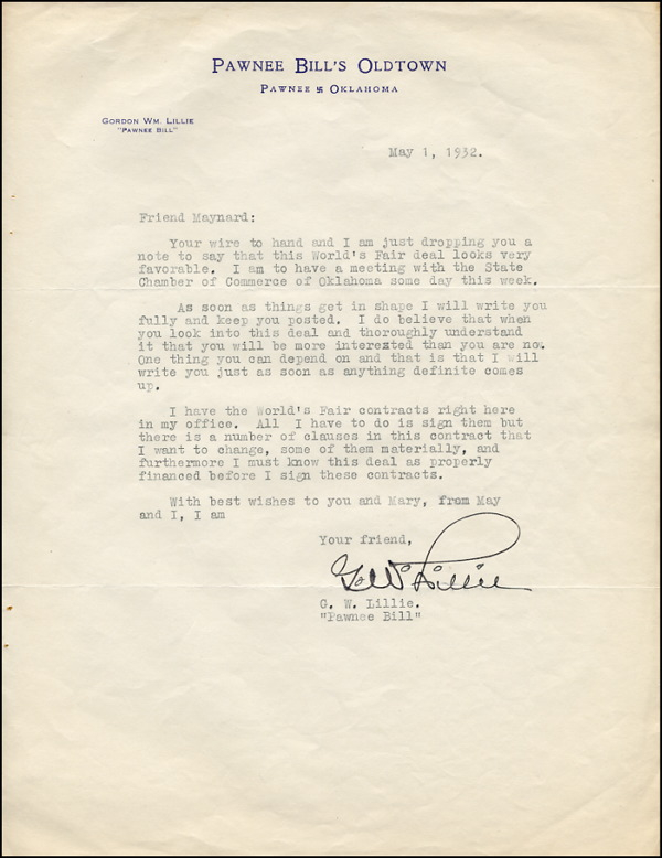 Lot 420 Gordon W. “Pawnee Bill” Lillie