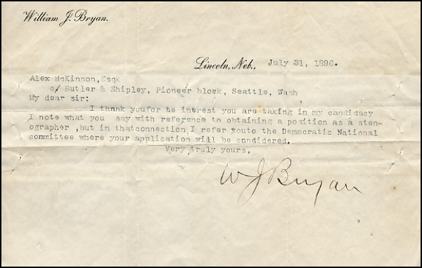 Lot 275 William Jennings Bryan