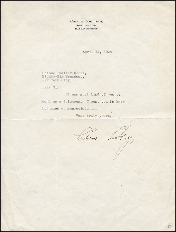 Lot 45 Calvin Coolidge