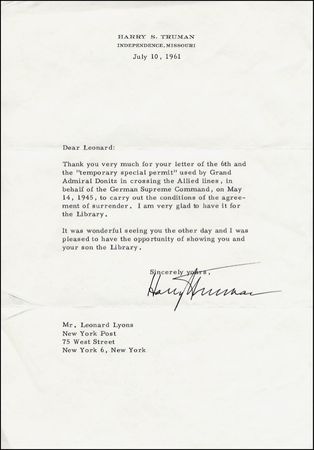 Lot #178 Harry S. Truman - Image 1