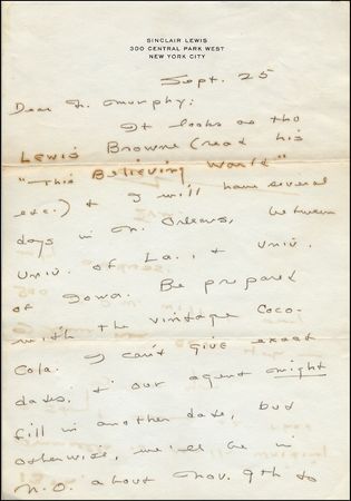 Lot #599 Sinclair Lewis - Image 1