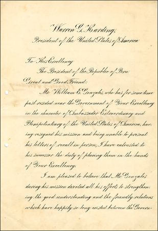 Lot #72 Warren G. Harding - Image 1