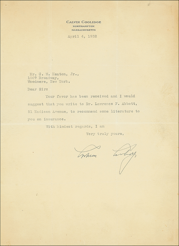 Lot 37 Calvin Coolidge