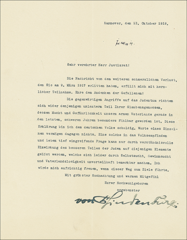 Lot 247 Paul von Hindenburg
