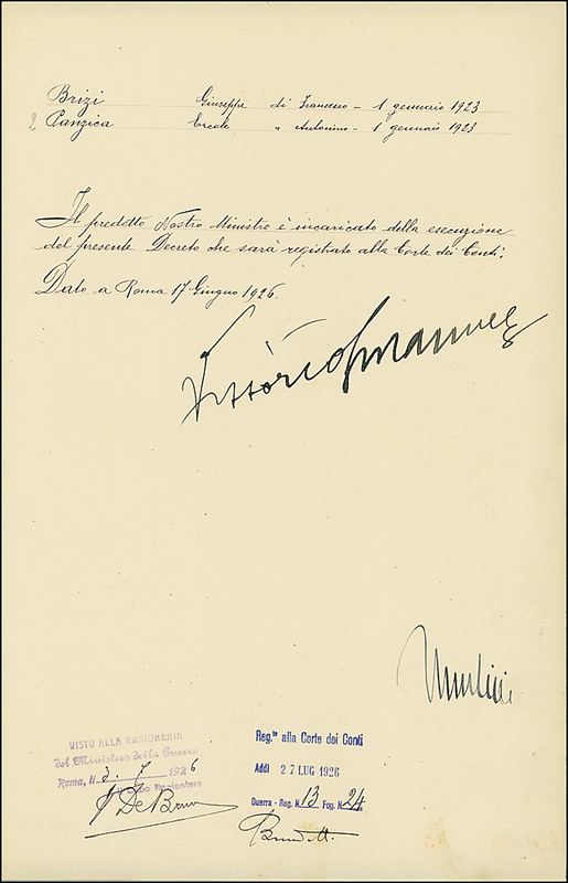 Lot 314 Benito Mussolini & Vittorio Emanuele III