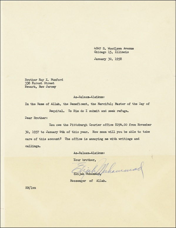 Lot 331 Elijah Muhammad