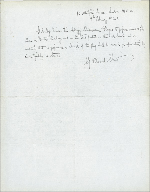Lot 559 George Bernard Shaw
