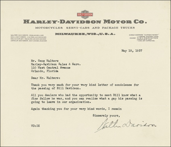 Lot 307 Harley-Davidson: Davidson, Walter