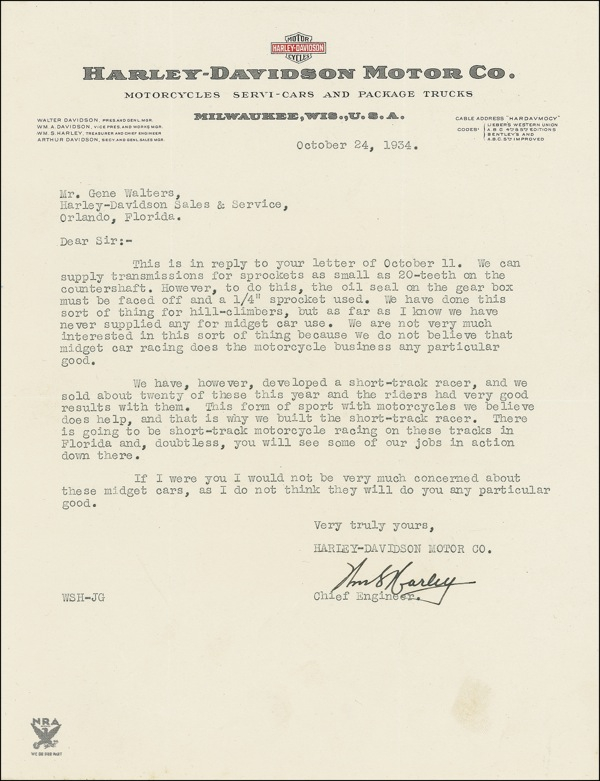 Lot 308 Harley-Davidson: Harley, William S.
