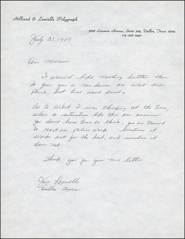 Lot 102 Kennedy Assassination: Leaville, James