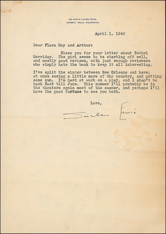 Lot 648 Sinclair Lewis