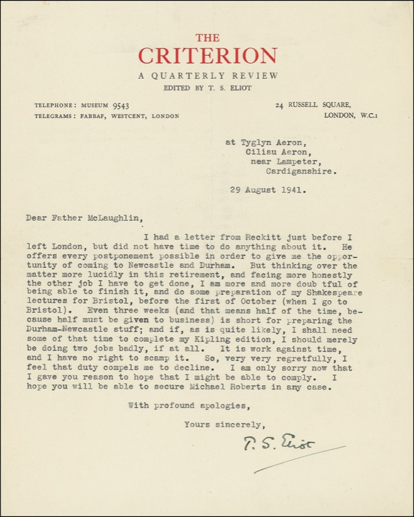 Lot 621 T. S. Eliot