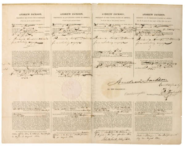 Lot 64 Four-language Ship?s Papers: Andrew Jackson